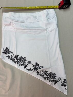 Enyce White Asymmetric Crop Top with Black Floral Trim